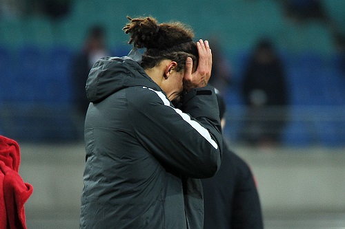 Yussuf Poulsen nimmt man die Enttäuschung über das Ausscheiden in der Europa League absout ab. | Foto: Dirk Hofmeister